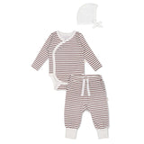 Plum Stripes | Organic Kimono Onesie & Pants Set Milk & Baby