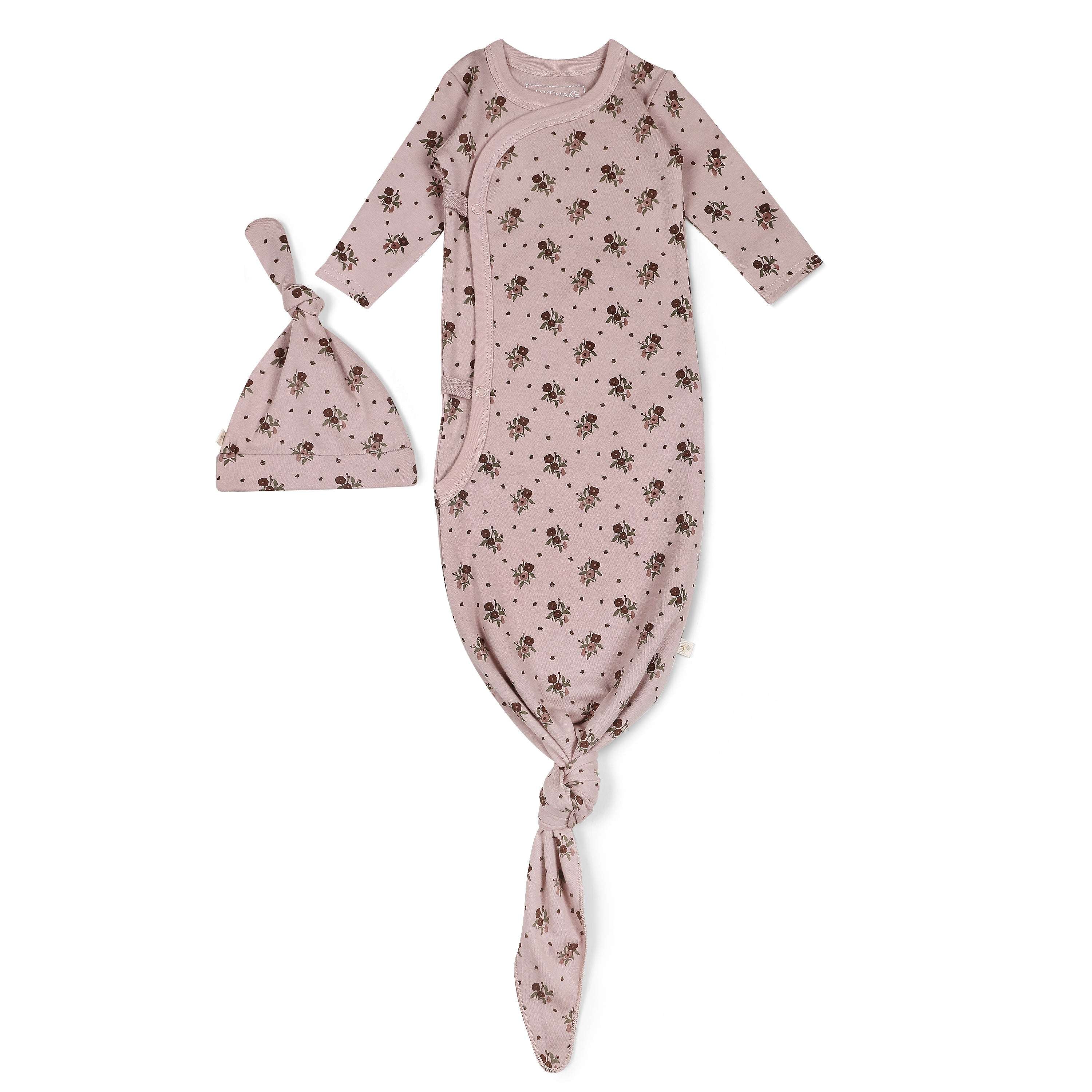 Rose Ditsy | Organic Kimono Knotted Sleep Gown Milk & Baby