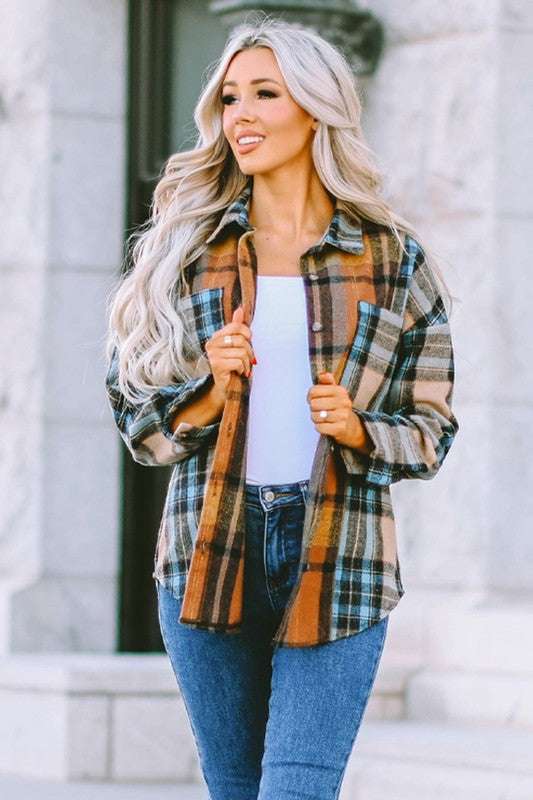 Women Plaid Buttoned Shirt Milk & Baby