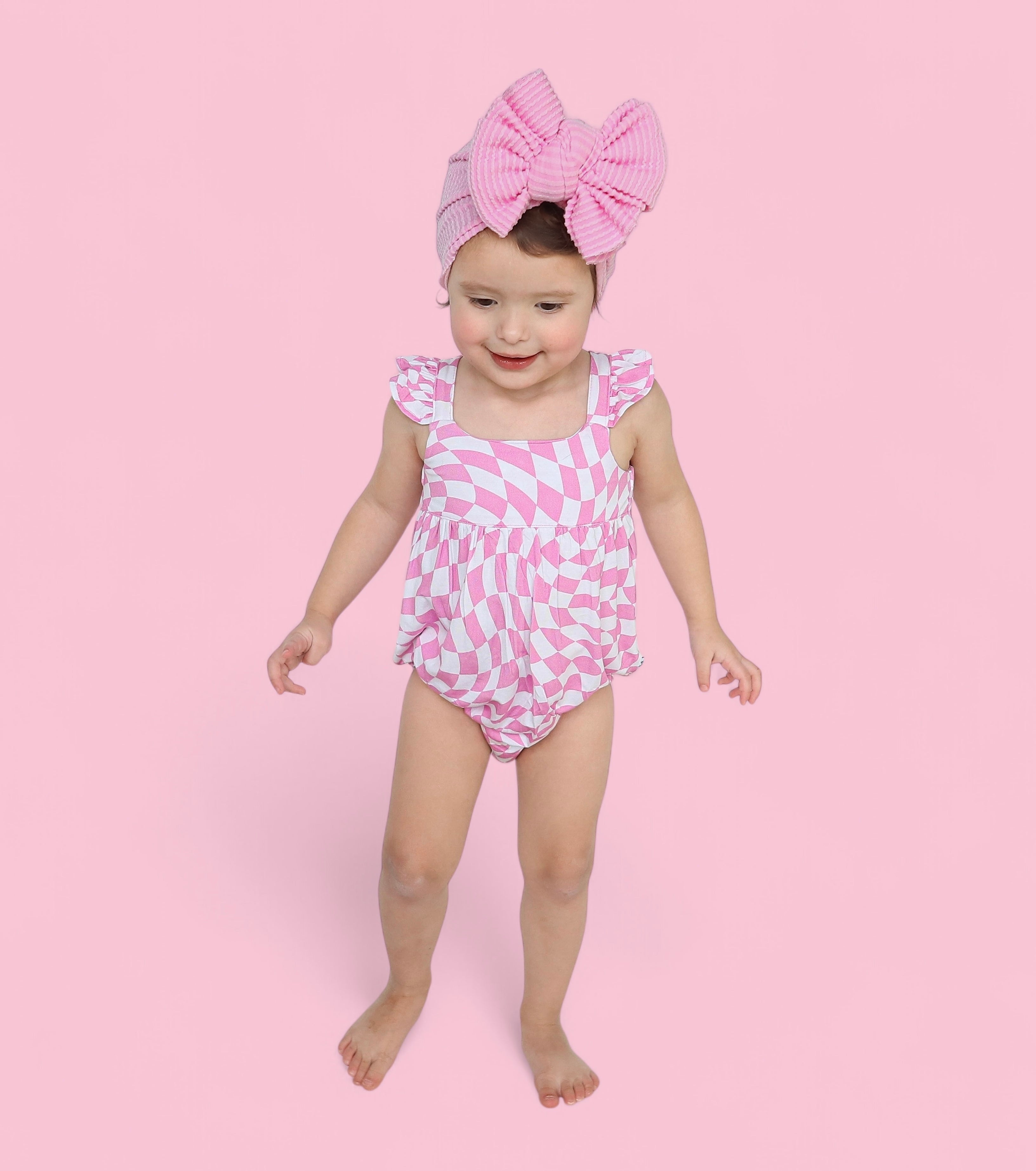 Bubblegum Wavy Checkers Dream Bubble Romper | Milk & Baby