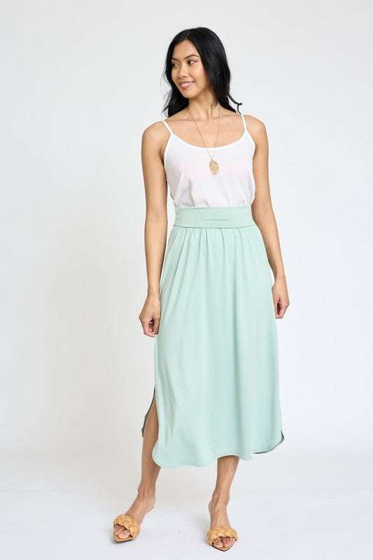 Solid Side Slit Midi Skirt Milk & Baby