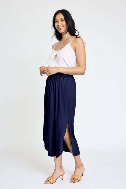 Solid Side Slit Midi Skirt Milk & Baby