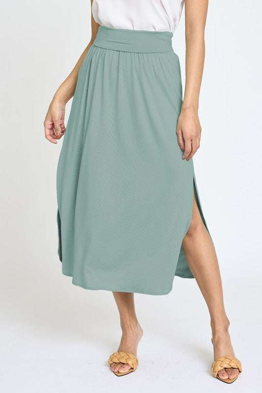 Solid Side Slit Midi Skirt Milk & Baby