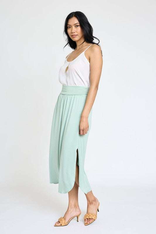 Solid Side Slit Midi Skirt Milk & Baby