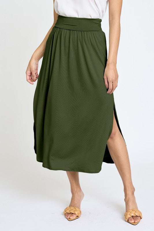 Solid Side Slit Midi Skirt Milk & Baby