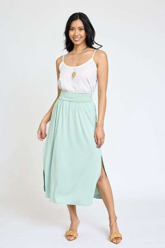 Solid Side Slit Midi Skirt Milk & Baby