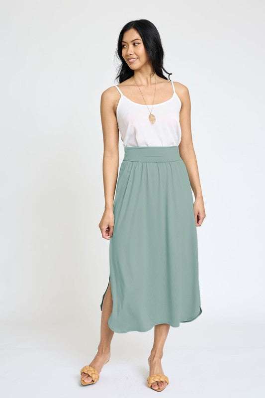 Solid Side Slit Midi Skirt Milk & Baby