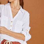 Off White V Neck Button Down Henley Shirt | Nursing Friendly Milk & Baby