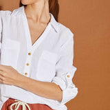 Off White V Neck Button Down Henley Shirt | Nursing Friendly Milk & Baby