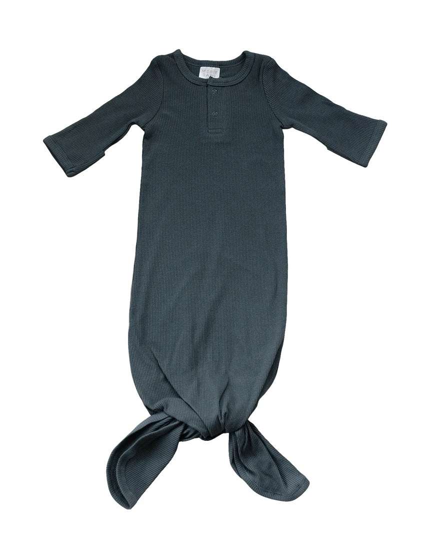 Charcoal Organic Cotton Ribbed Knot Gown Milk & Baby