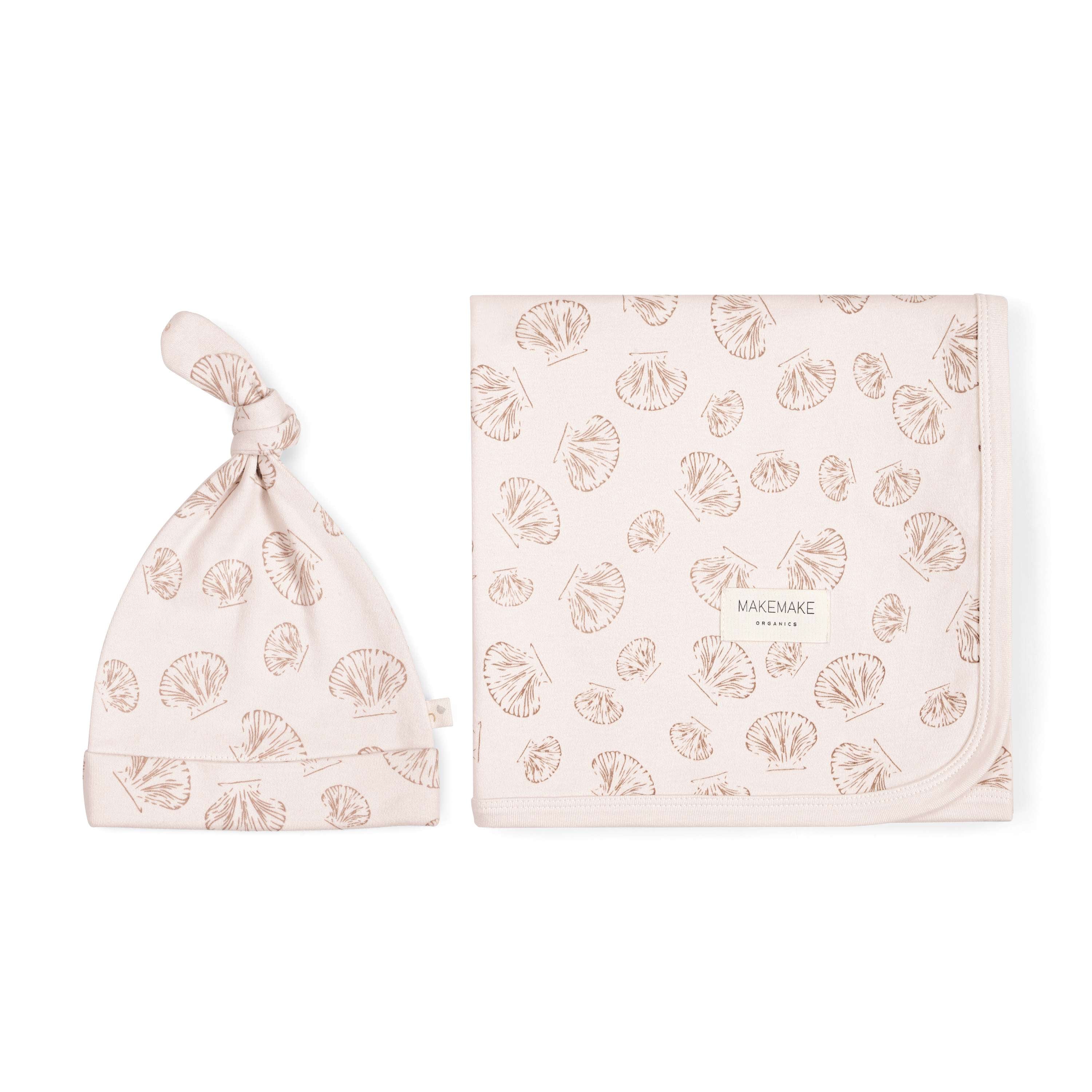 Organic Baby Swaddle Blanket & Hat | Seashells Milk & Baby