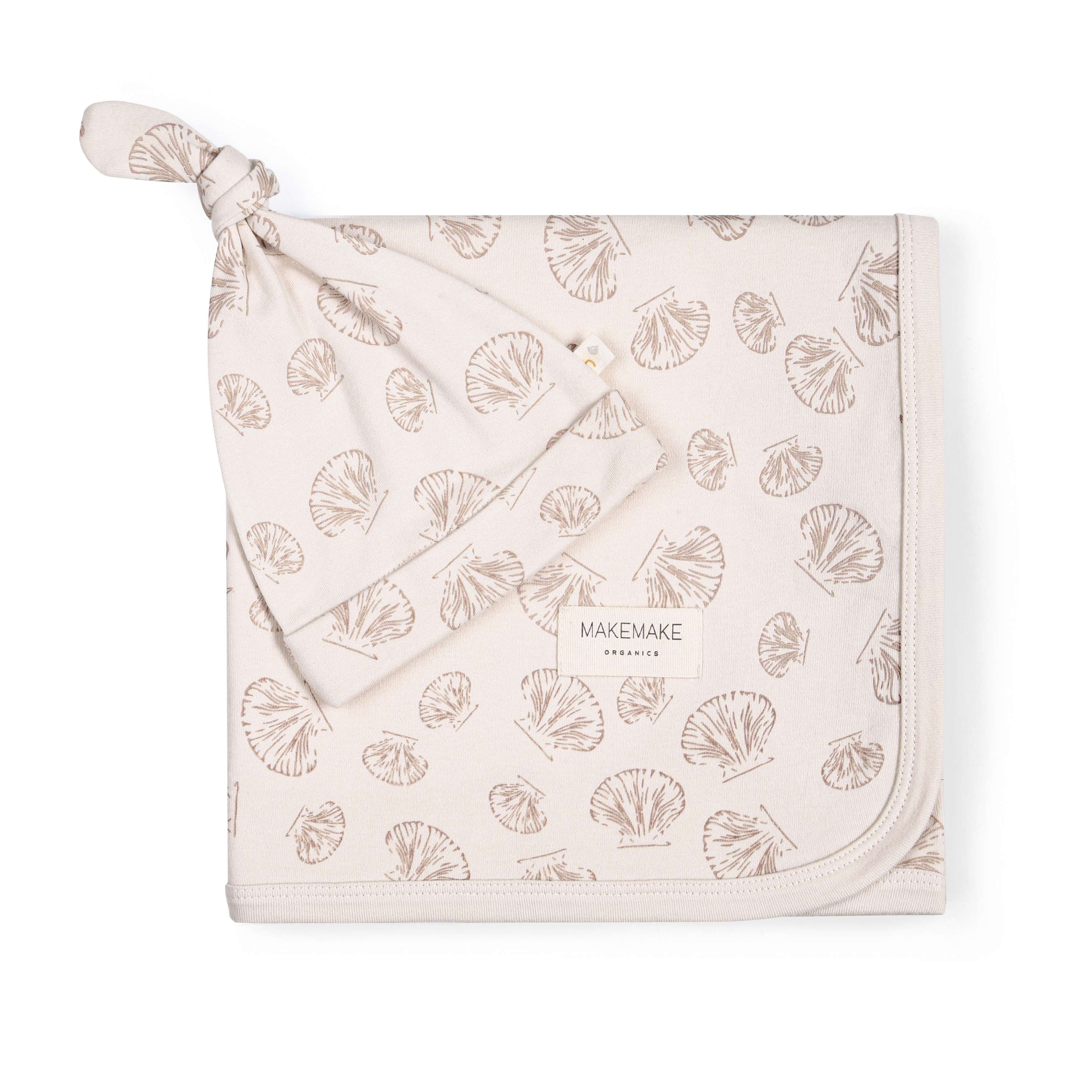 Organic Baby Swaddle Blanket & Hat | Seashells Milk & Baby