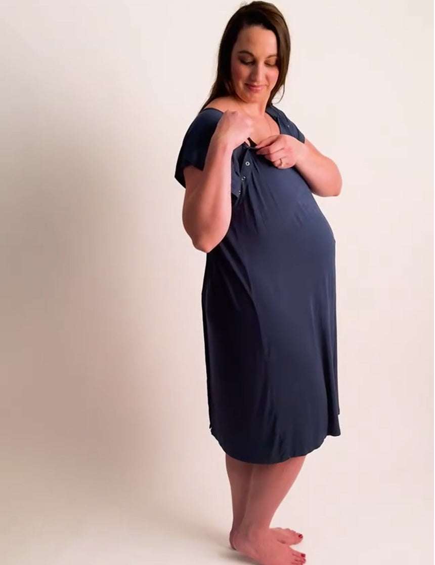 Navy Labor & Delivery Gown Milk & Baby