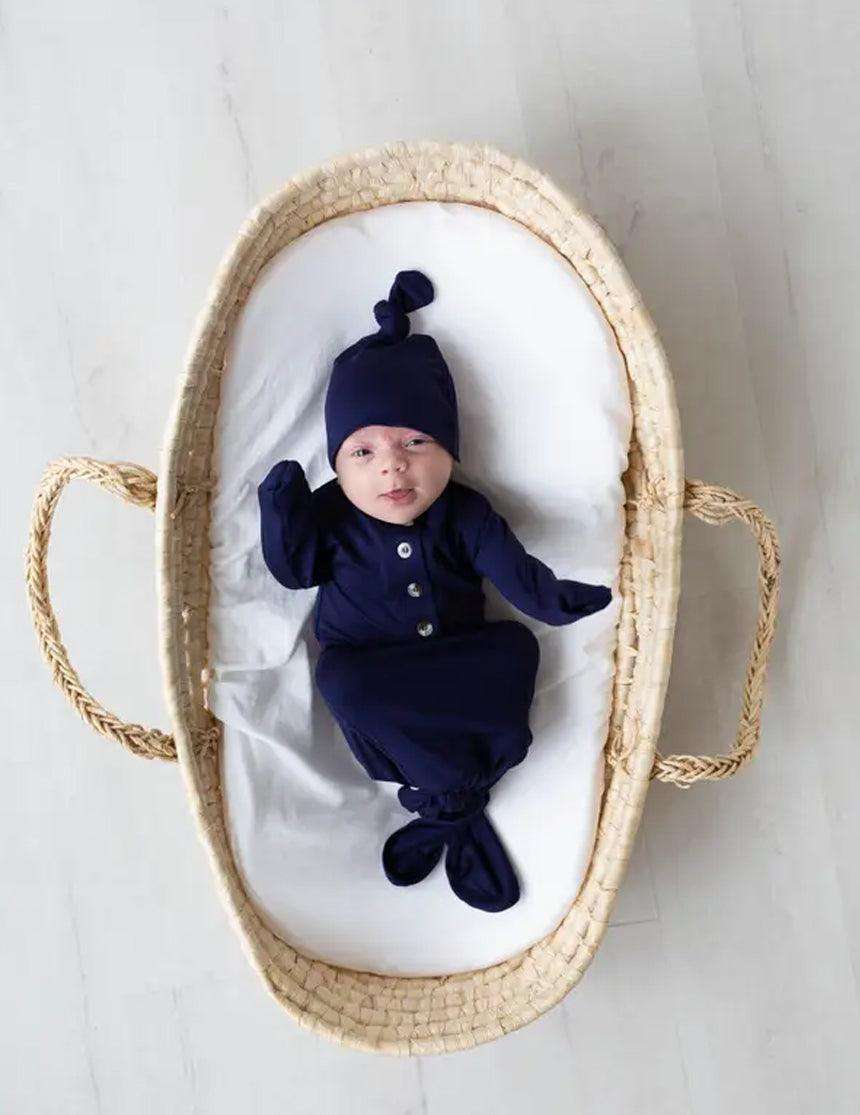 Emerson Newborn Knotted Gown Set - Navy Milk & Baby