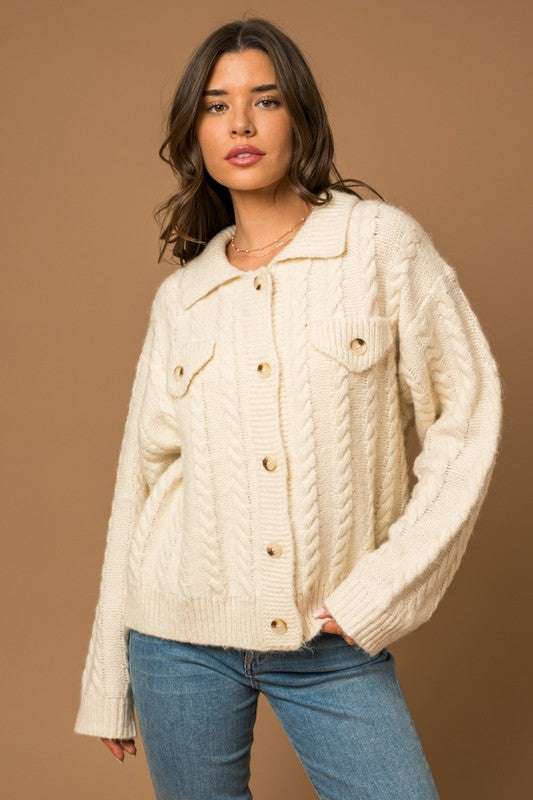 Cable Sweater Cardigan Milk & Baby