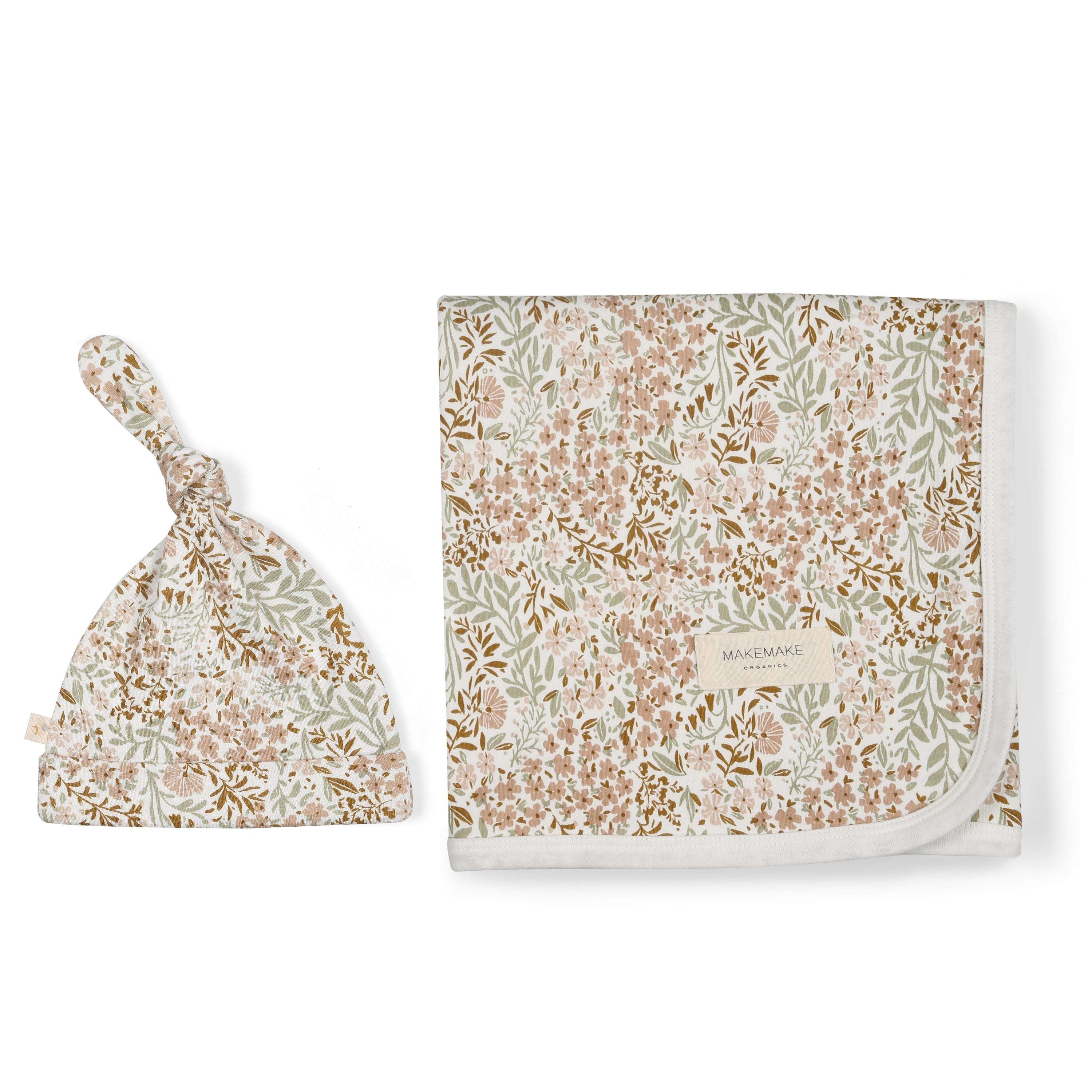 Organic Swaddle Blanket & Hat - Gardenia | Milk & Baby