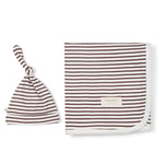 Plum Stripes | Organic Swaddle Blanket & Hat Milk & Baby