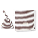 Plum Stripes | Organic Swaddle Blanket & Hat Milk & Baby