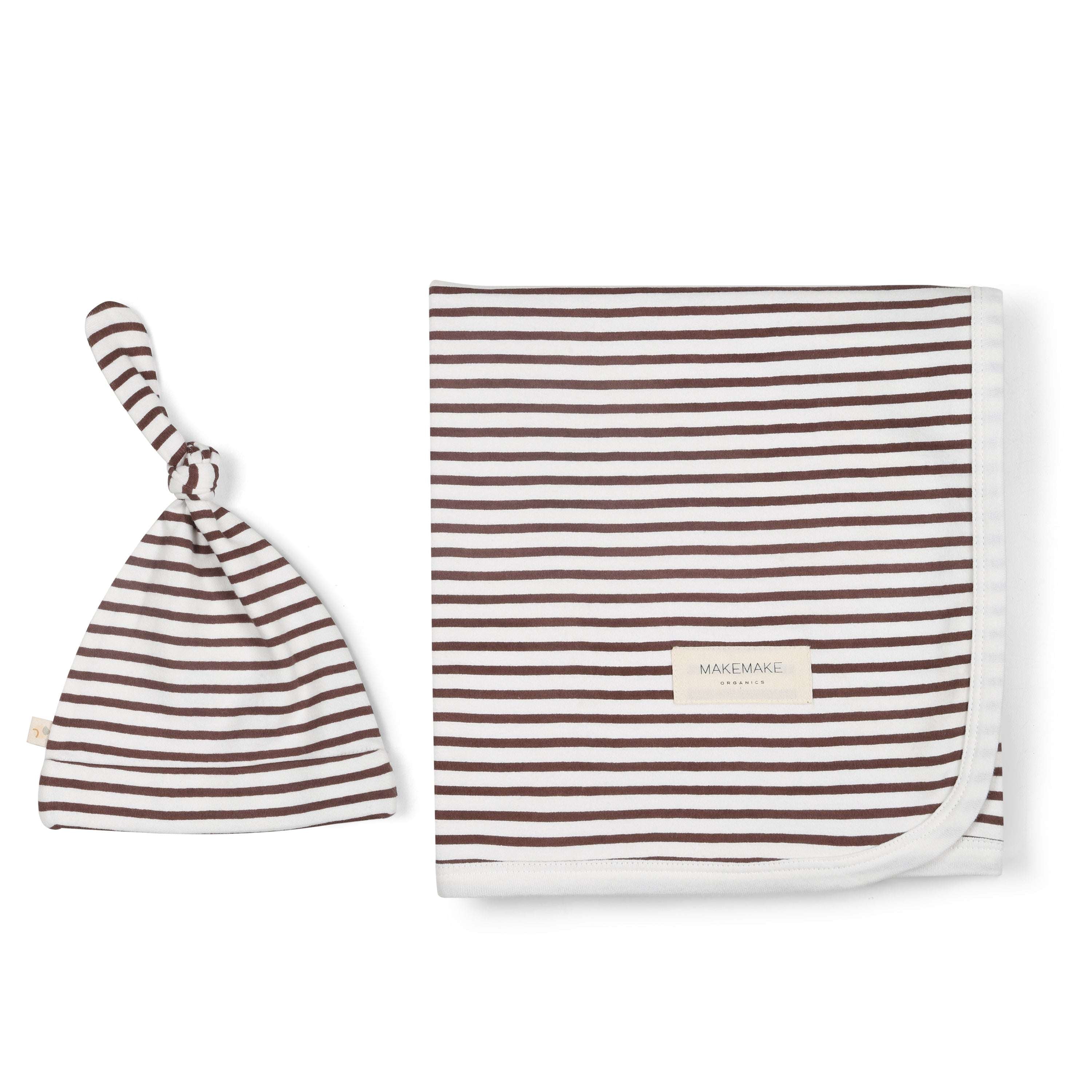 Organic Swaddle Blanket & Hat | Plum Stripes | Milk & Baby 