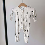 White & Black Lightning Bolt | Bamboo Zip Pajamas Milk & Baby