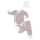 Plum Stripes | Organic Kimono Onesie & Pants Set Milk & Baby