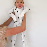 Bamboo Zip Pajamas | White & Black Lightning Bolt