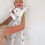 White & Black Lightning Bolt | Bamboo Zip Pajamas Milk & Baby