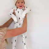 White & Black Lightning Bolt | Bamboo Zip Pajamas Milk & Baby