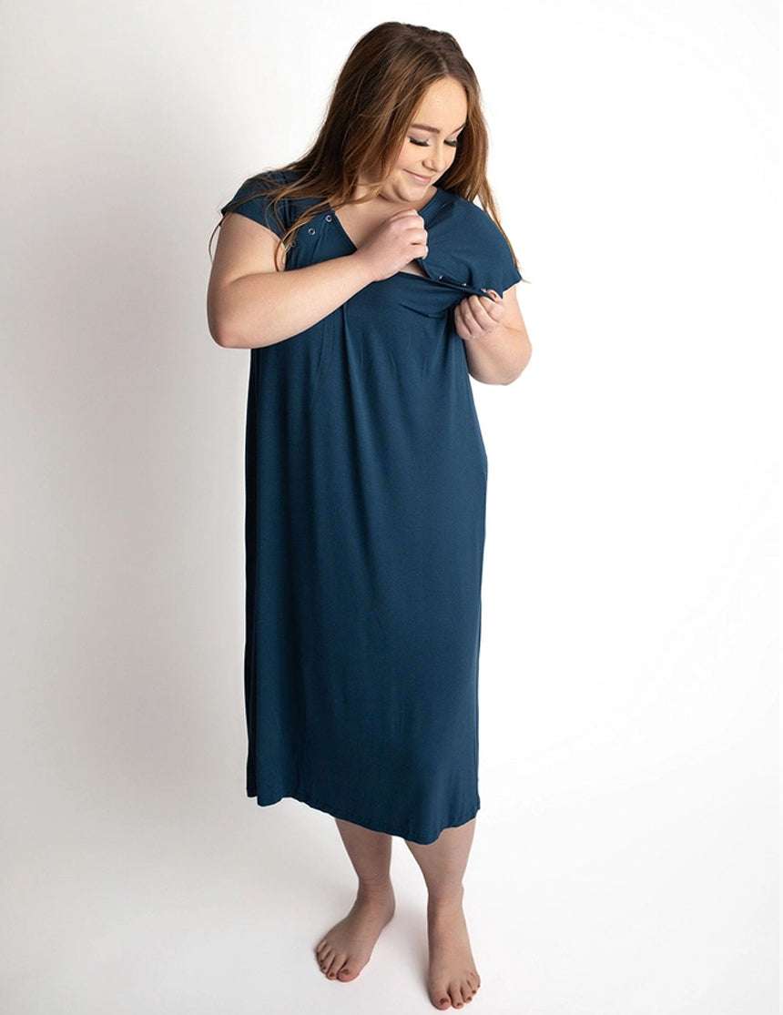 Navy Labor & Delivery Gown Milk & Baby