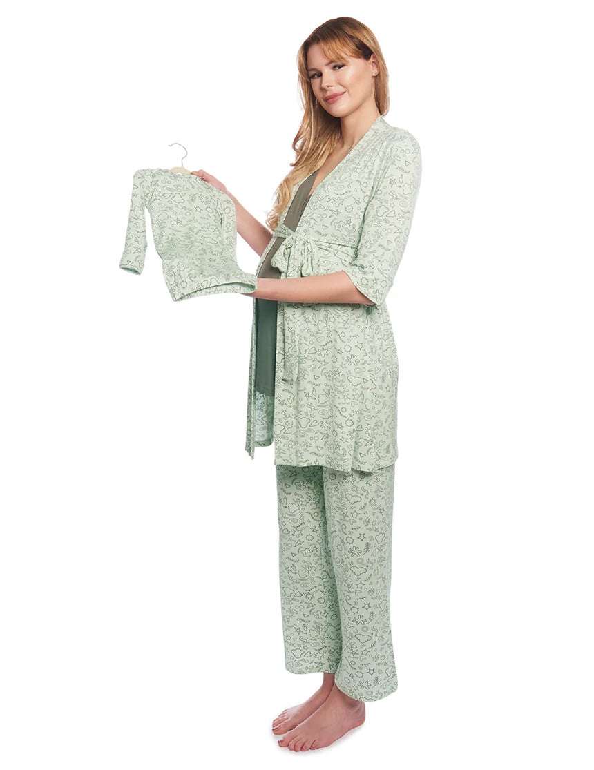 Sage Doodle Analise 5-Piece PJ & Baby Set | Milk & Baby