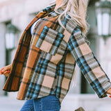 Women Plaid Buttoned Shirt Milk & Baby