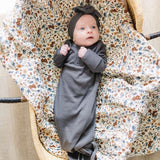 Charcoal Organic Cotton Ribbed Knot Gown Milk & Baby