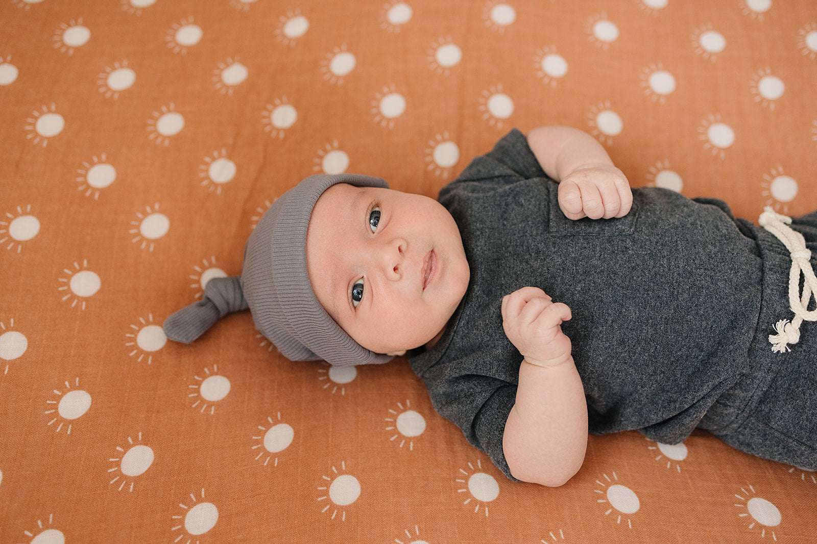 Grey Organic Ribbed Newborn Knot Hat Milk & Baby