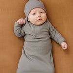 Grey Organic Ribbed Newborn Knot Hat Milk & Baby