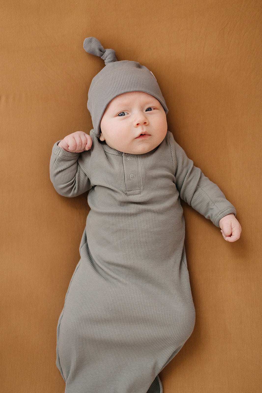 Grey Organic Ribbed Newborn Knot Hat Milk & Baby