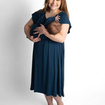 Navy Knotted Newborn Gown Milk & Baby