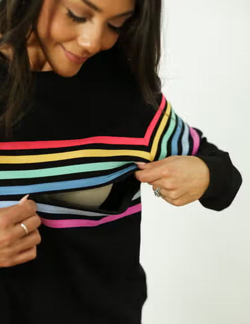 Limited Edition Six Stripe Invisible Zip Breastfeeding Sweat Milk & Baby