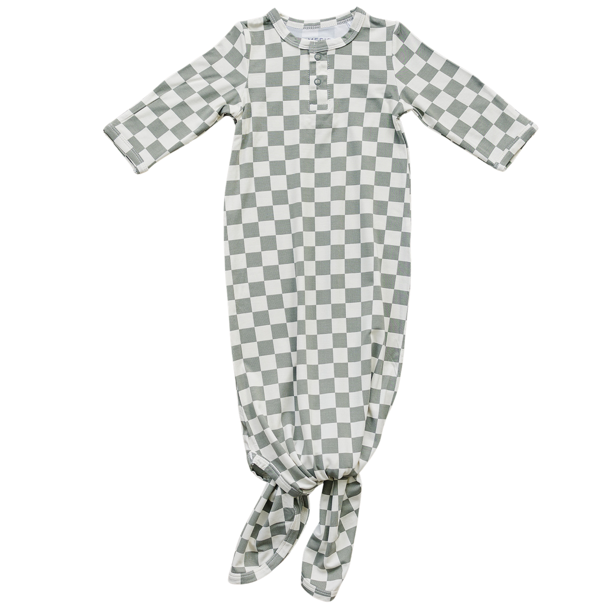 Light Green Checkered Newborn Knot Gown | milk & baby