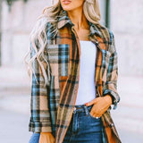 Women Plaid Buttoned Shirt Milk & Baby