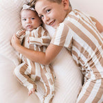 Kal Stripe | Bamboo Zip Pajamas Milk & Baby