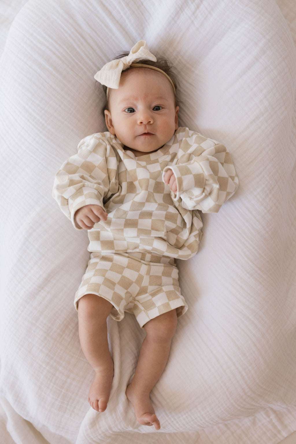 Chai Checkerboard | Children's Long Sleeve Short Set Milk & Baby