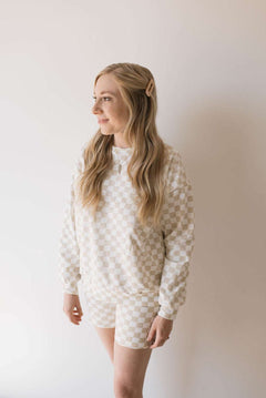 Chai Checkerboard | Long Sleeve Short Set Milk & Baby