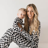 Bamboo Zip Pajamas | Black & White Wavy Checkerboard