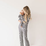 Bamboo Zip Pajamas | Black & White Wavy Checkerboard