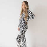 Women's Bamboo Pajamas | Black & White Wavy Checkerboard