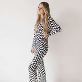 Black & White Wavy Checkerboard | Pajamas Milk & Baby