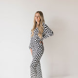 Women's Bamboo Pajamas | Black & White Wavy Checkerboard