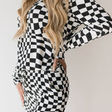 Women's Bamboo Pajamas | Black & White Wavy Checkerboard