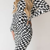 Women's Bamboo Pajamas | Black & White Wavy Checkerboard