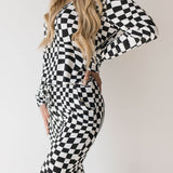 Women's Bamboo Pajamas | Black & White Wavy Checkerboard